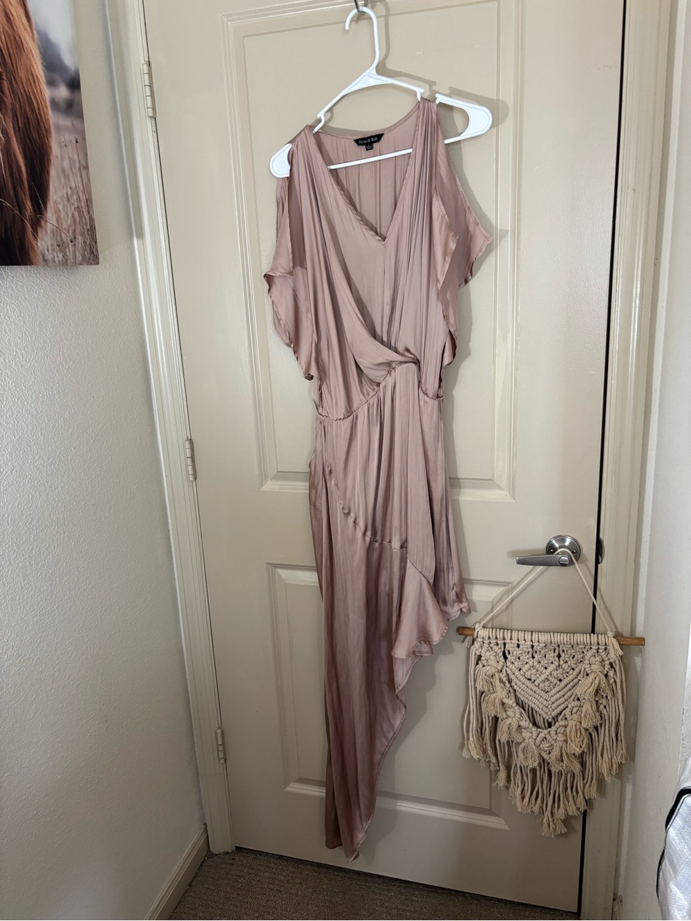 Elegant Asymmetric Satin Dress in Dusty Rose